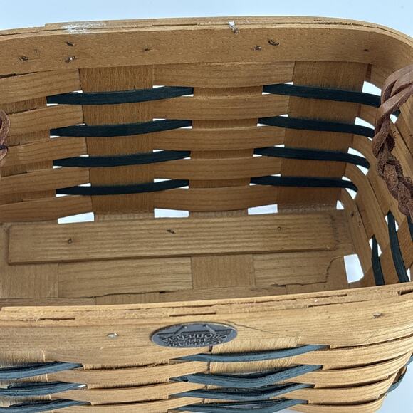 Peterboro Woven Basket Braided Leather Handles. 10.5" Wide Braided Green VTG - Picture 3 of 10